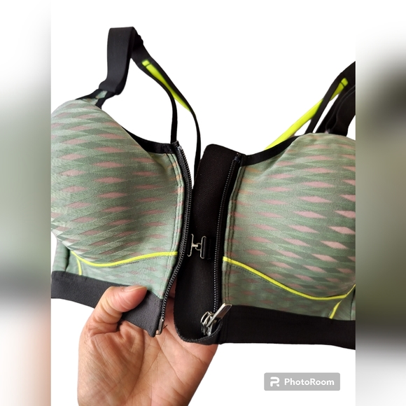 Victoria's secret sport green black bra closure front racerback size 34D - Picture 2 of 12